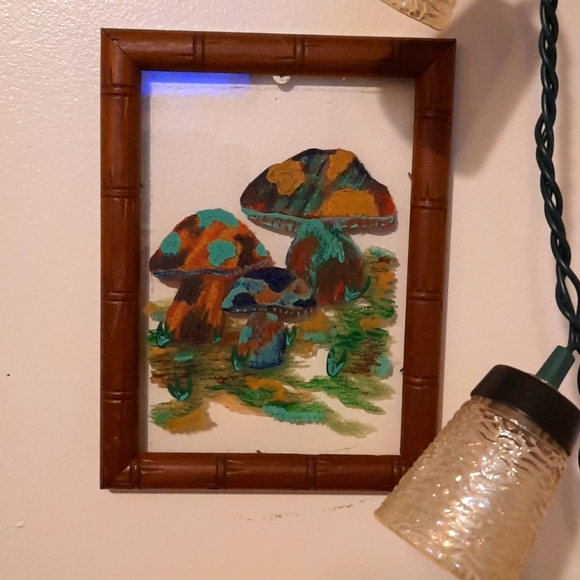Other - 6in x  8 in vintage frame with original Mushroom painting by Nicole K